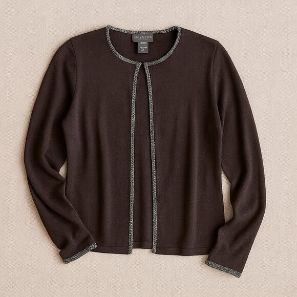 Rare Vintage 1980s 100% Silk Beaded Trim Black Cardigan Women's M Petite - Picture 1 of 10